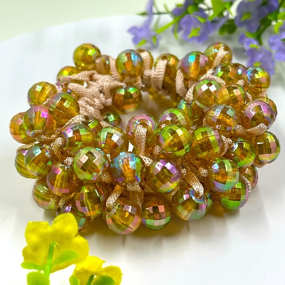 Crystal Aurora Borealis Bead Cluster Handmade Vintage Bracelet - Picture 3 of 4
